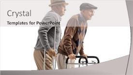  Presentation with elderly - Cool new presentation theme with elderly-men-walking-with-crutches backdrop and a light gray colored foreground