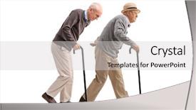  Presentation with full length portrait two men women brown sweater - Amazing PPT theme having elderly men with canes walk backdrop and a  colored foreground
