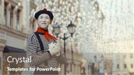  Presentation with mime - Amazing presentation theme having elderly-mime-on-the-street backdrop and a gray colored foreground