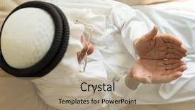  Presentation with arabic music arab man playing - PPT theme featuring elderly muslim arabic man praying background and a coral colored foreground