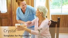  Presentation with care elderly - Presentation theme enhanced with elderly-nurse-caringly-takes-care background and a coral colored foreground