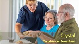  Presentation with elderly nutrition - Slide deck consisting of elderly nutrition - female doctor or nurse serving background and a tawny brown colored foreground