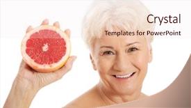  Presentation with elderly nutrition - Slide set featuring elderly nutrition - nude old woman holding background and a sky blue colored foreground