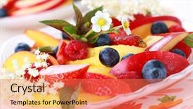  Presentation with elderly nutrition - Colorful PPT theme enhanced with elderly nutrition - variation of fresh fruits backdrop and a coral colored foreground