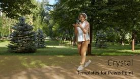  Presentation with elderly - PPT theme having elderly-old-woman-having-online background and a coral colored foreground