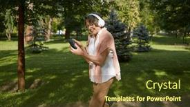  Presentation with elderly - Presentation theme featuring elderly-old-woman-having-online and a tawny brown colored foreground