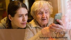  Presentation with elderly - Slides having elderly-old-woman-looks background and a coral colored foreground