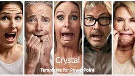  Presentation with faces - Colorful slide set enhanced with elderly panic alarm - scared fearful faces backdrop and a coral colored foreground