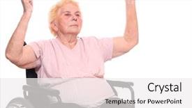  Presentation with wheelchair - Slides having exercise disabled - elderly paraplegic woman sitting background and a white colored foreground