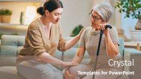  Presentation with caregiver - Audience pleasing PPT theme consisting of elderly-patient-and-caregiver-spending backdrop and a coral colored foreground