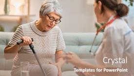 Presentation with cane - Colorful PPT theme enhanced with elderly-patient-and-caregiver-spending backdrop and a coral colored foreground