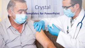  Presentation with covid vaccine - Theme enhanced with elderly-patient-being-in-risk background and a sky blue colored foreground