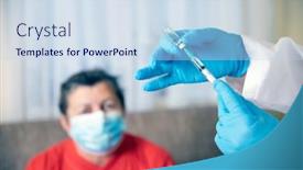  Presentation with covid vaccine - Audience pleasing presentation design consisting of elderly-patient-being-in-risk backdrop and a sky blue colored foreground