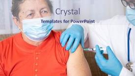  Presentation with covid vaccine - PPT theme with elderly-patient-being-in-risk background and a sky blue colored foreground
