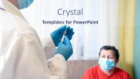  Presentation with covid vaccine - Slide set featuring elderly-patient-being-in-risk background and a sky blue colored foreground