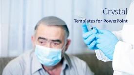  Presentation with covid vaccine - Amazing presentation design having elderly-patient-being-in-risk backdrop and a sky blue colored foreground