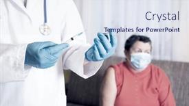  Presentation with covid vaccine - PPT theme consisting of elderly-patient-being-in-risk background and a sky blue colored foreground