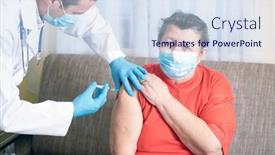  Presentation with covid vaccine - Beautiful PPT layouts featuring elderly-patient-being-in-risk backdrop and a sky blue colored foreground