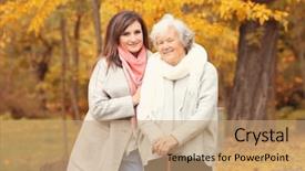  Presentation with caregiver - Audience pleasing slide deck consisting of elderly patient falls - senior woman with cane backdrop and a  colored foreground