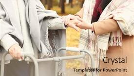  Presentation with caregiver - Colorful PPT theme enhanced with elderly patient falls - senior woman with walking frame backdrop and a coral colored foreground