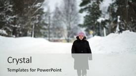  Presentation with pensioner - Beautiful slides featuring elderly pensioner woman walking along backdrop and a light gray colored foreground