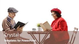  Presentation with reading table - Colorful slide deck enhanced with elderly-people-at-a-table backdrop and a violet colored foreground