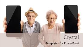  Presentation with smartphones - Presentation with elderly-people-showing-smartphones background and a mint green colored foreground