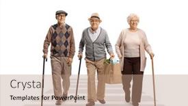  Presentation with pedestrian crossing - Presentation design having elderly-people-walking-and-carrying background and a coral colored foreground