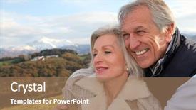  Presentation with elderly person - Presentation theme having elderly person falls - portrait of happy senior couple background and a coral colored foreground