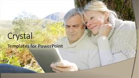  Presentation with forest patches - Slide deck having elderly person falls - senior couple using tablet background and a soft green colored foreground