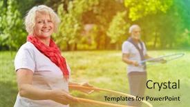  Presentation with elderly person - Beautiful slide set featuring elderly person falls - two happy seniors playing backdrop and a yellow colored foreground