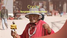  Presentation with pilgrim - Beautiful PPT theme featuring elderly-pilgrim-in-buddhist-temple backdrop and a violet colored foreground