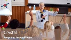  Presentation with amphitheater - Presentation consisting of elderly-professor-giving-a-lecture background and a coral colored foreground