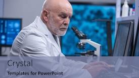  Presentation with vaccine development - Slide set having elderly-professor-is-doing background and a seafoam green colored foreground