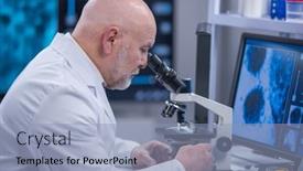  Presentation with vaccine development - Slide set featuring elderly-professor-is-doing background and a light blue colored foreground