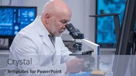  Presentation with vaccine development - PPT layouts with elderly-professor-is-doing background and a light blue colored foreground