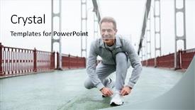  Presentation with runner - Audience pleasing presentation design consisting of elderly runner in sportswear prepare backdrop and a sky blue colored foreground