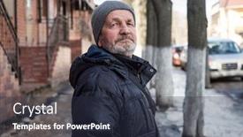  Presentation with city street - PPT theme consisting of elderly-sad-tired-man background and a tawny brown colored foreground