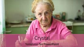  Presentation with utility - Colorful PPT theme enhanced with elderly senior woman populates handle her utility bills notices sitting at the table in the kitchen backdrop and a coral colored foreground