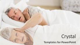  Presentation with snoring - Colorful PPT theme enhanced with elderly sleep - awake senior woman in bed backdrop and a light gray colored foreground