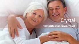  Presentation with senior couple - PPT theme consisting of elderly sleep - senior couple lying in bed background and a coral colored foreground