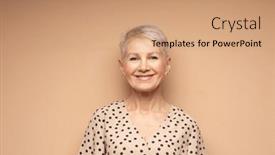  Presentation with elderly - Slide deck consisting of elderly-smiling-beautiful-woman background and a coral colored foreground