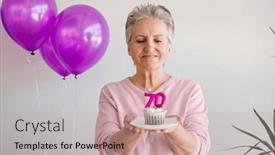  Presentation with 70s - Slide deck enhanced with elderly-smiling-cool-happy-woman background and a soft green colored foreground