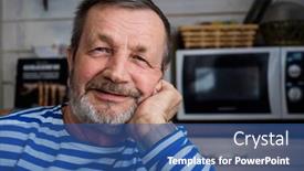  Presentation with pensioner - Beautiful PPT theme featuring elderly-smiling-russian-male-pensioner backdrop and a ocean colored foreground
