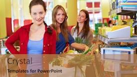  Presentation with elderly - Slide deck consisting of elderly-smiling-woman-with-shopping background and a coral colored foreground