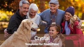  Presentation with dog park - Audience pleasing presentation design consisting of elderly theme - cheerful multi-generation family with dog backdrop and a violet colored foreground