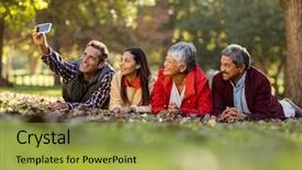  Presentation with selfie - Cool new PPT layouts with elderly theme - man with family taking selfie backdrop and a yellow colored foreground