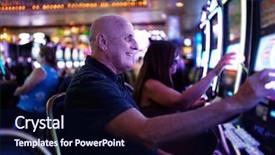  Presentation with machines - PPT theme with slots - elderly tourist playing slot machines background and a navy blue colored foreground