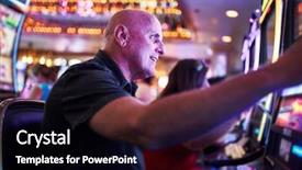  Presentation with machines - Presentation theme featuring slots - elderly tourist playing slot machines background and a black colored foreground