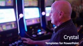  Presentation with machines - Beautiful presentation theme featuring slots - elderly tourist playing slot machines backdrop and a wine colored foreground